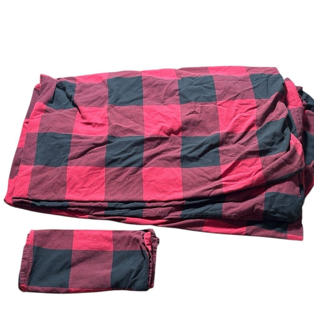 Pottery barn king/cal king buffalo check plaid red/black duvet cover checkered - Picture 2 of 5